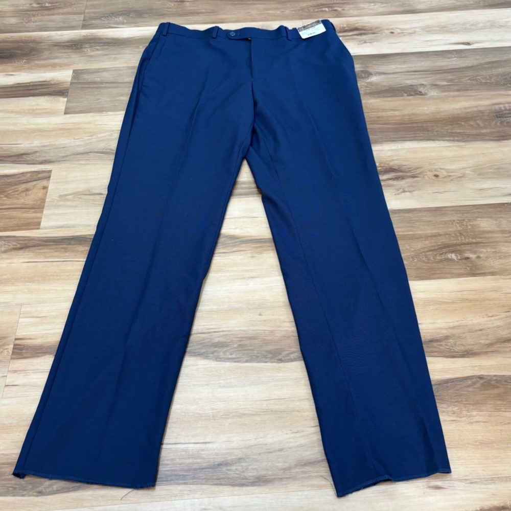 Caravelli Pants Mens 38 Cobalt Blue Flat‎ Front Trouser Unhemmed